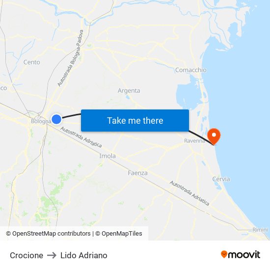 Crocione to Lido Adriano map