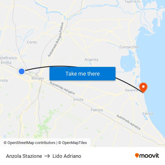 Anzola Stazione to Lido Adriano map