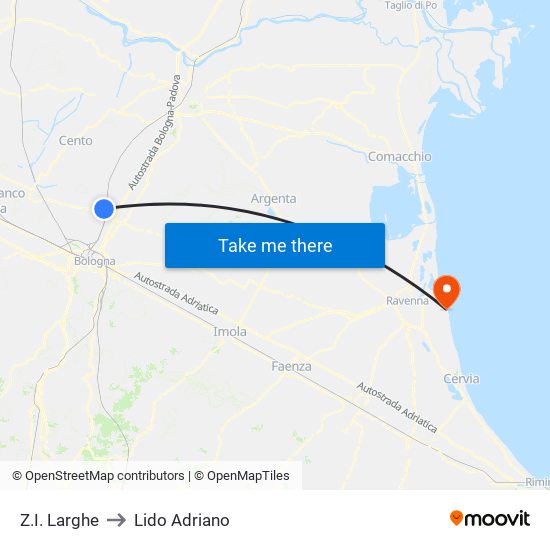 Z.I. Larghe to Lido Adriano map