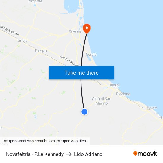 Novafeltria - P.Le Kennedy to Lido Adriano map