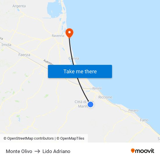 Monte Olivo to Lido Adriano map
