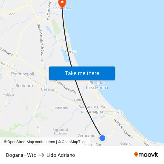 Dogana - Wtc to Lido Adriano map