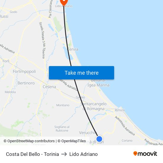 Costa Del Bello - Torinia to Lido Adriano map