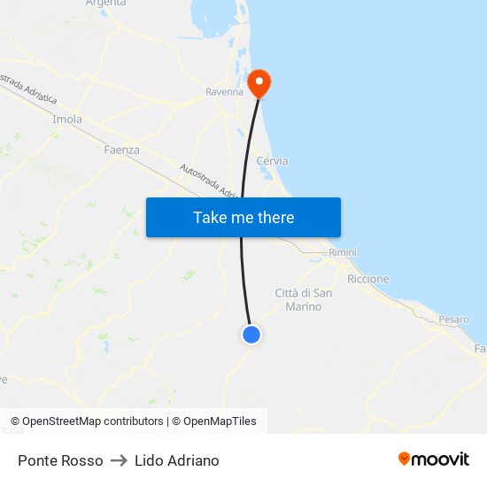 Ponte Rosso to Lido Adriano map