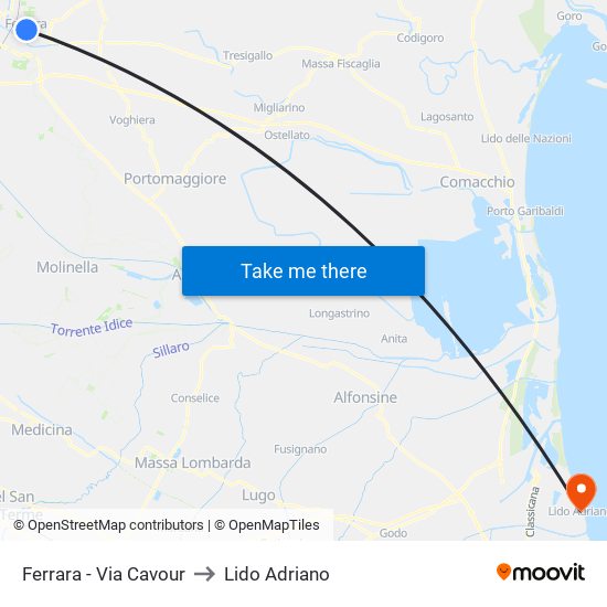 Ferrara - Via Cavour to Lido Adriano map