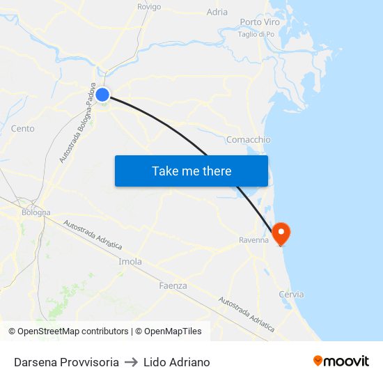 Darsena Provvisoria to Lido Adriano map