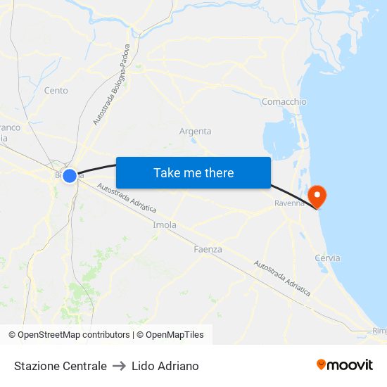 Stazione Centrale to Lido Adriano map