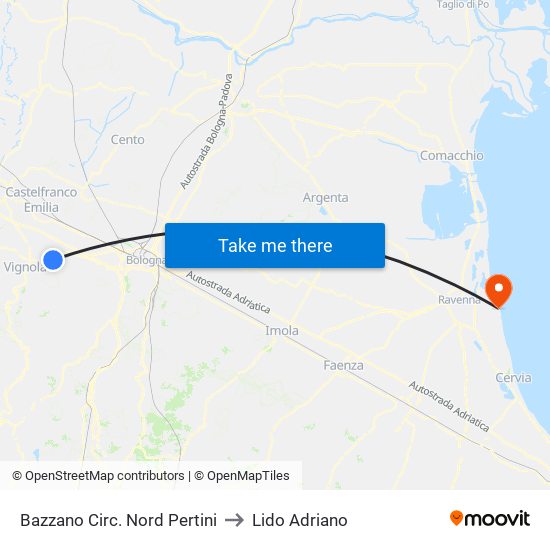 Bazzano Circ. Nord Pertini to Lido Adriano map