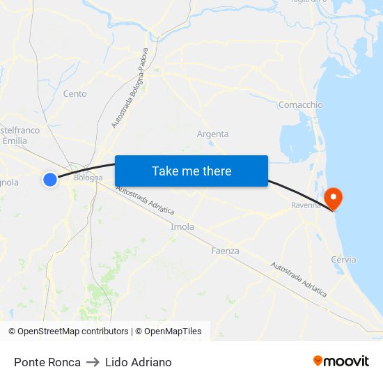 Ponte Ronca to Lido Adriano map