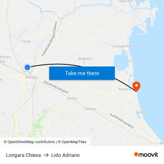 Longara Chiesa to Lido Adriano map