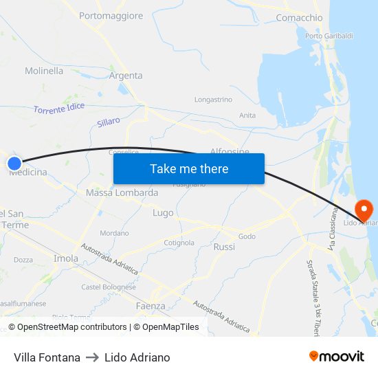 Villa Fontana to Lido Adriano map