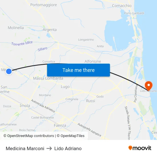 Medicina Marconi to Lido Adriano map