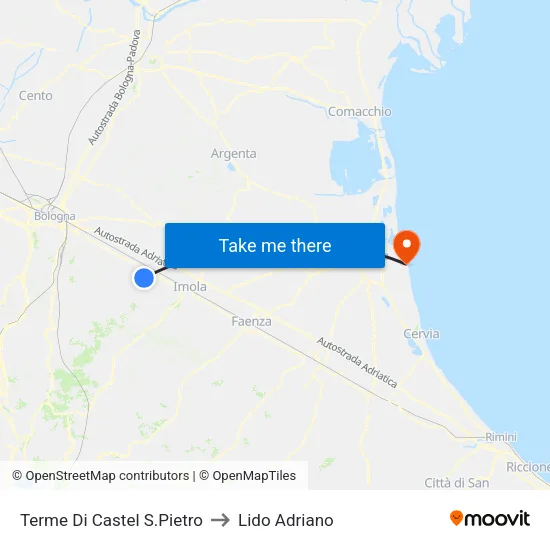 Castel San Pietro Thermal Baths to Lido Adriano map