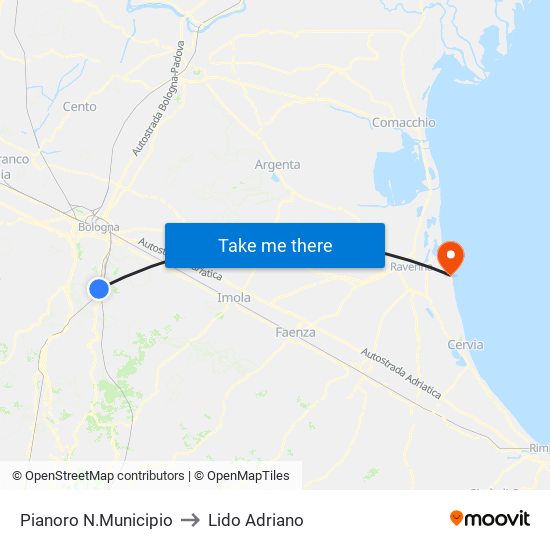 Pianoro N.Municipio to Lido Adriano map