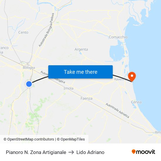 Pianoro N. Zona Artigianale to Lido Adriano map