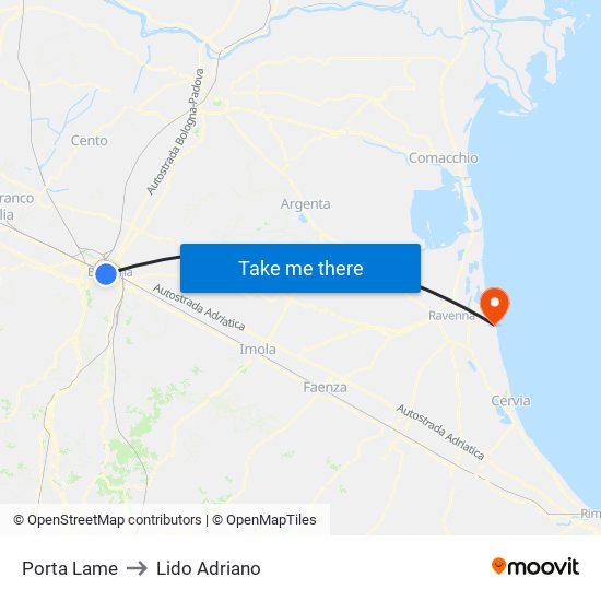 Porta Lame to Lido Adriano map