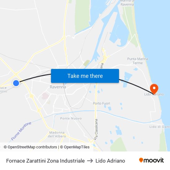 Fornace Zarattini Zona Industriale to Lido Adriano map