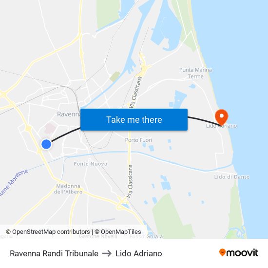 Ravenna Randi Tribunale to Lido Adriano map