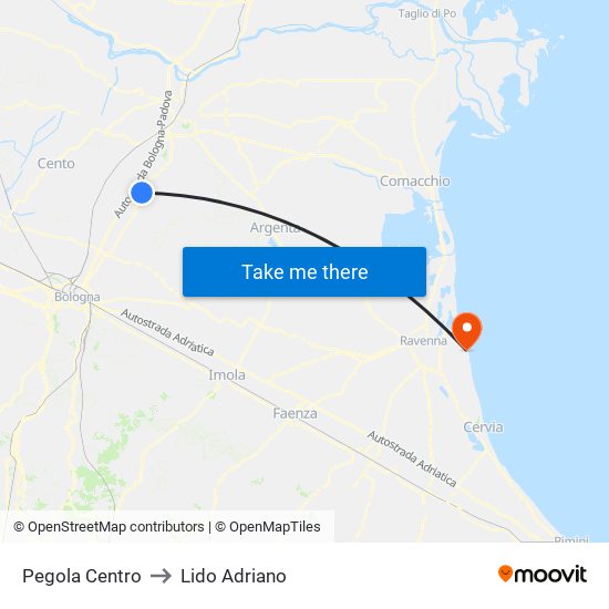 Pegola Centro to Lido Adriano map