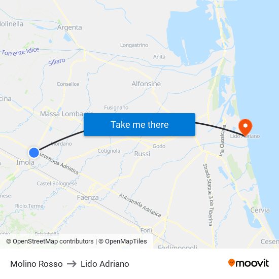 Molino Rosso to Lido Adriano map