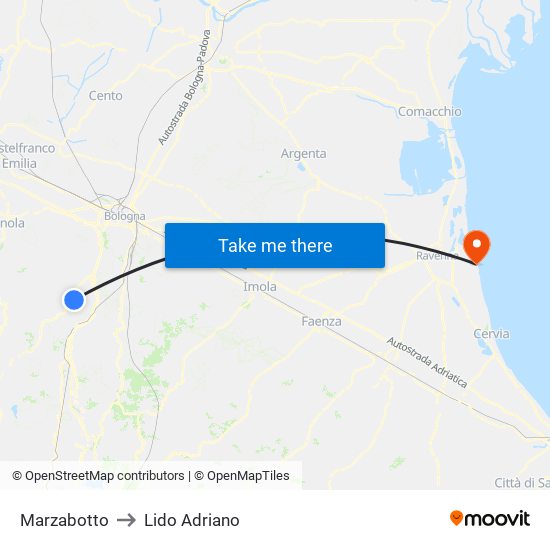 Marzabotto to Lido Adriano map