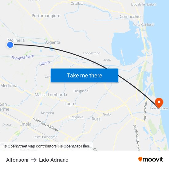 Alfonsoni to Lido Adriano map