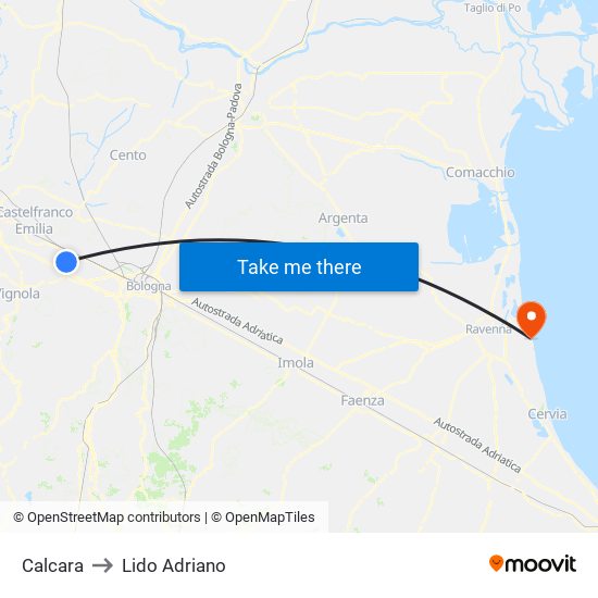 Calcara to Lido Adriano map