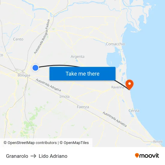 Granarolo to Lido Adriano map