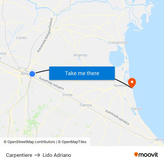 Carpentiere to Lido Adriano map