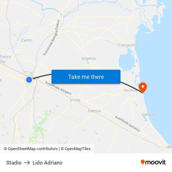 Stadio to Lido Adriano map