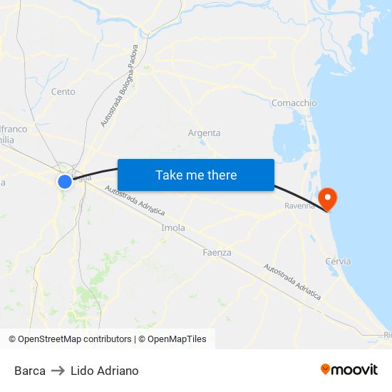 Barca to Lido Adriano map