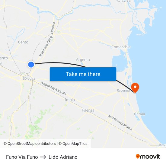 Funo Via Funo to Lido Adriano map