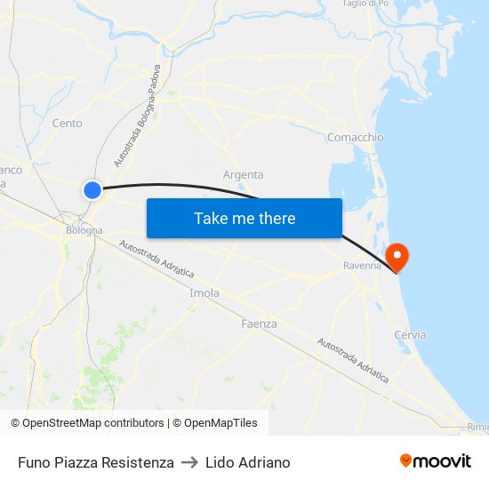 Funo Piazza Resistenza to Lido Adriano map