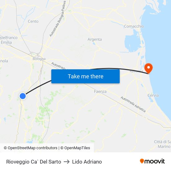 Rioveggio Ca` Del Sarto to Lido Adriano map