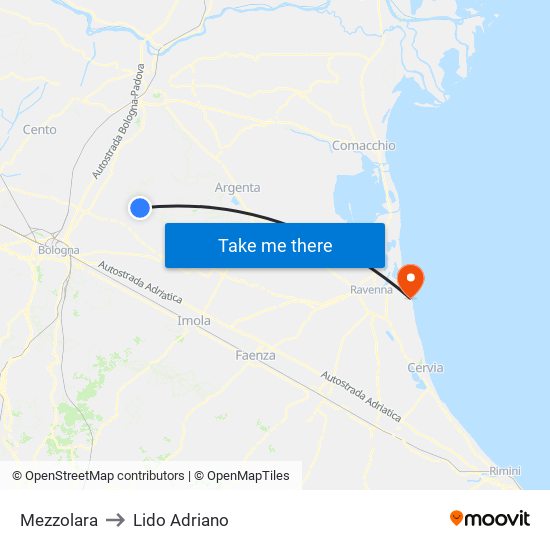 Mezzolara to Lido Adriano map
