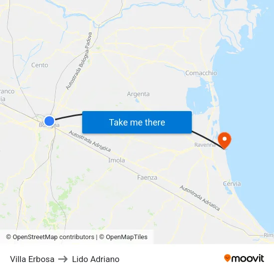 Villa Erbosa to Lido Adriano map