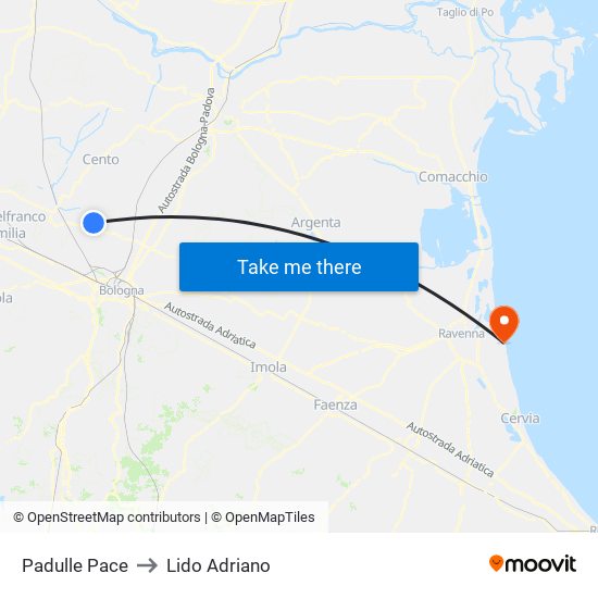 Padulle Pace to Lido Adriano map