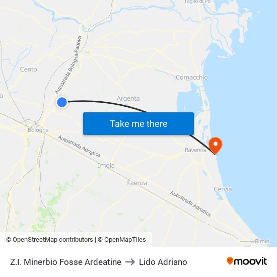 Z.I. Minerbio Fosse Ardeatine to Lido Adriano map