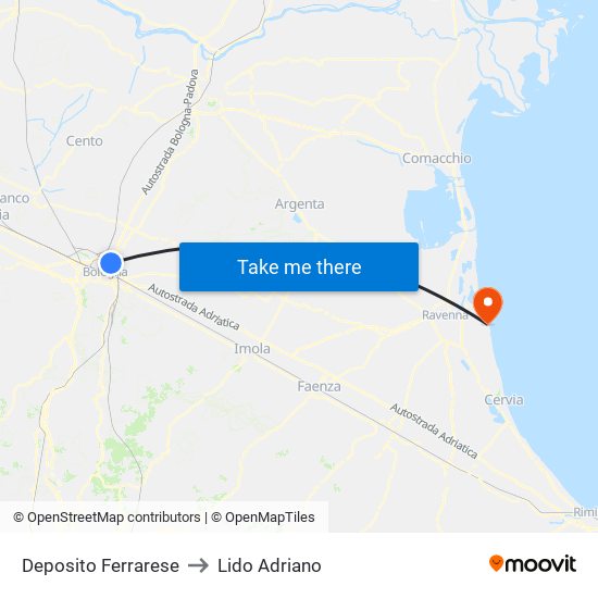 Deposito Ferrarese to Lido Adriano map