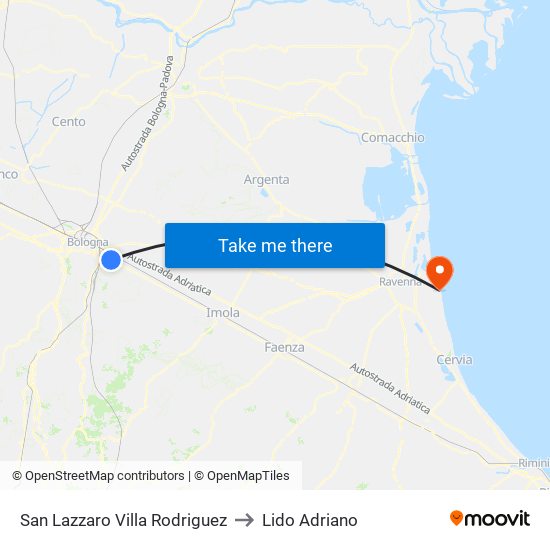 San Lazzaro Villa Rodriguez to Lido Adriano map