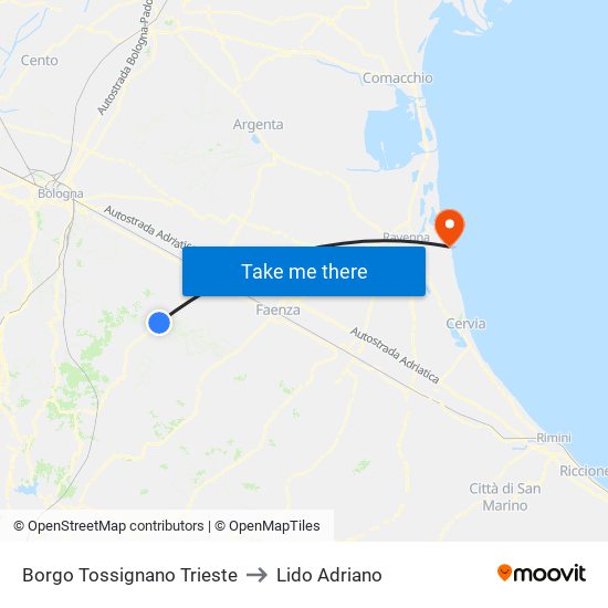 Borgo Tossignano Trieste to Lido Adriano map