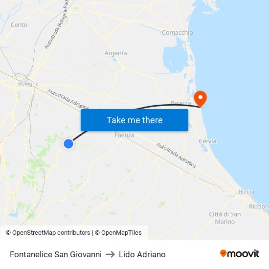 Fontanelice San Giovanni to Lido Adriano map