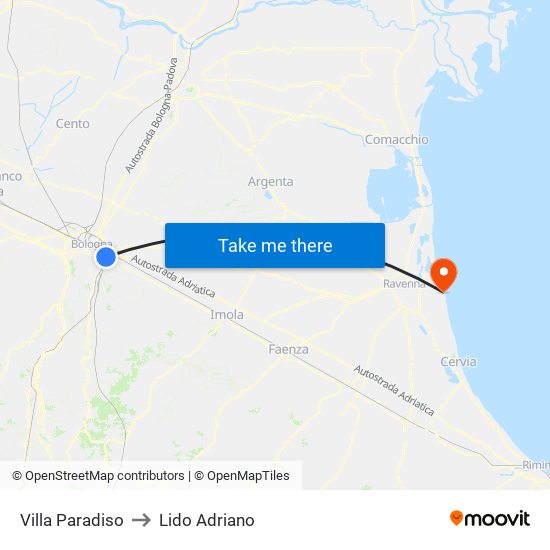 Villa Paradiso to Lido Adriano map