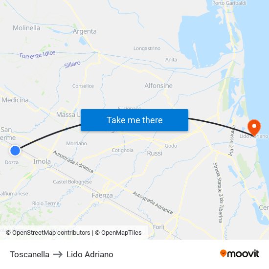 Toscanella to Lido Adriano map