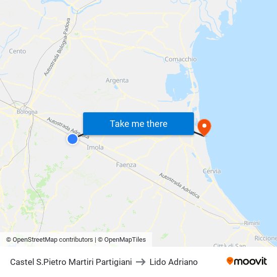 Castel S.Pietro Martiri Partigiani to Lido Adriano map