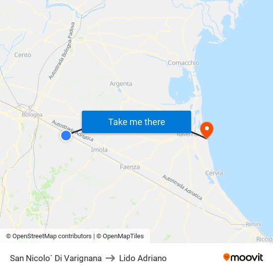 San Nicolo` Di Varignana to Lido Adriano map