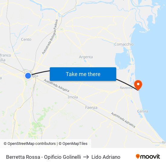 Berretta Rossa - Opificio Golinelli to Lido Adriano map