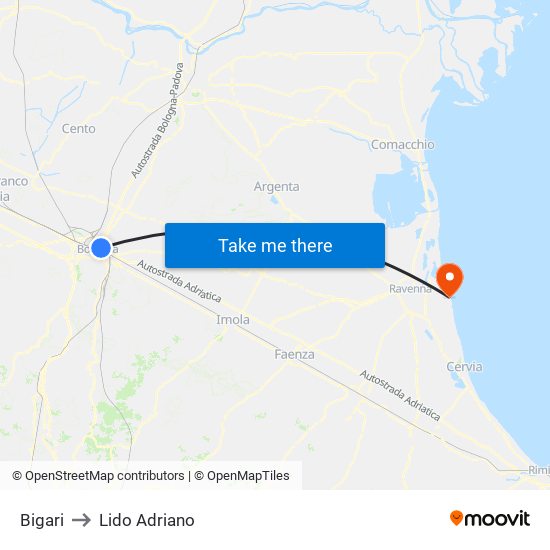 Bigari to Lido Adriano map