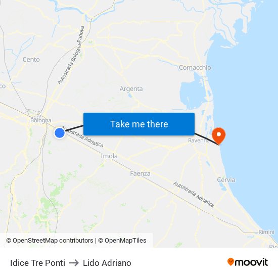 Idice Tre Ponti to Lido Adriano map