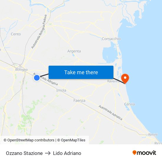 Ozzano Stazione to Lido Adriano map